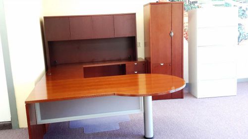 Cherryman Jade U-Shape Executive Office Desk with Hutch and Storage Unit USED