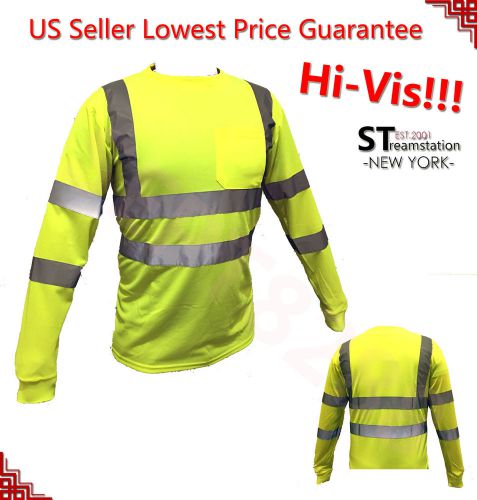 Hi vis t shirt ansi class ii reflective safety lime long sleeve high visibility for sale