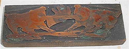 VINTAGE WOOD W/ COPPER FACE PRINTERS BLOCK-BULL DOG GLOVES -PAIR OF BULLDOGS !!