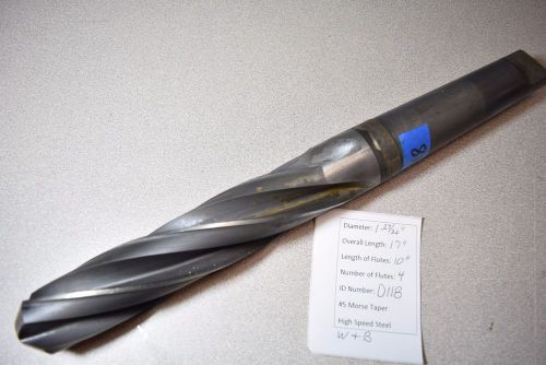 1-27/32&#034; dia. core drill bit morse taper shank no.5 mt 4 flutes w&amp;b usa d118 for sale