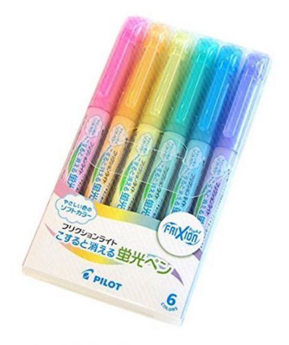 Pilot Erasable Pastel Highlighter Frixion Light, 6 Soft Color Set SFL-60SL-6C