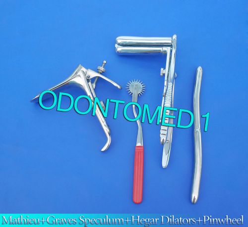 Mathieu Speculum+ Hegar Dilator+Red Pinwheel &amp;Graves Vaginal Speculum Large