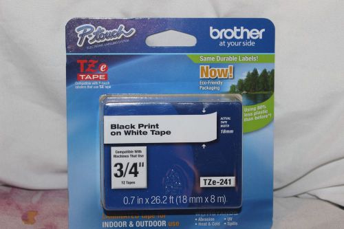 Brother TZe-241 18mm 3/4&#034; inch black on WHITE P-Touch TZ label tape PT18R