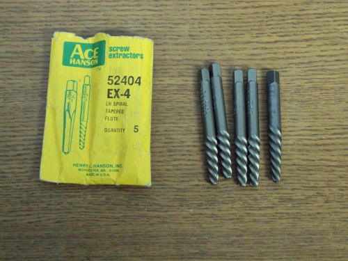 PACKAGE 5 NEW ACE HANSON NO 4 HIGH CARBON STEEL LH SPIRAL SCREW EXTRACTORS