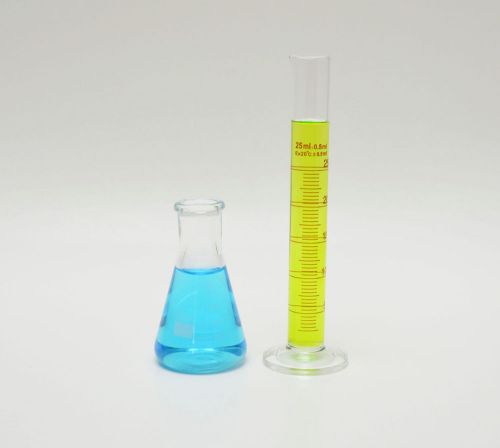 25ml cylinder 50ml erlenmeyer flask set borosilicate glass graduated lab new for sale