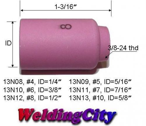 Weldingcity 5 ceramic cup nozzles 13n12 #8 for tig welding torch 9/20/25 for sale