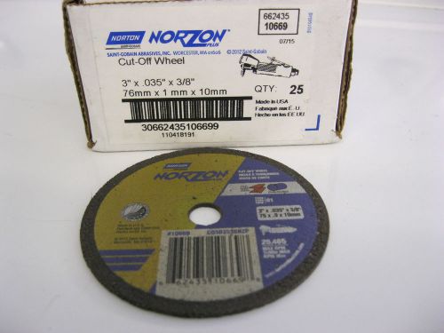 Lot of 25 Norton NorZon Plus Cut off Wheel 3&#034; x 035&#034; x 3/8&#034; # 10669