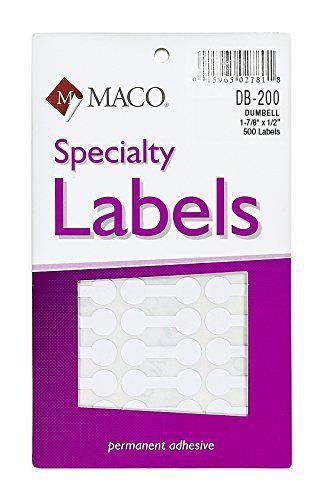 MACO White Large Dumbbell Labels, 1-7/8 x 1/2 Inches, 500 Per Box (DB-200)
