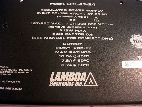 LAMBDA  LFS-43-24  DC POWER SUPPLY USED 24VDC 10A