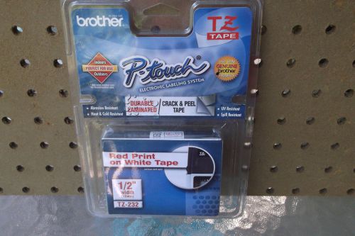 BROTHER P-TOUCH TZ TAPE RED ON WHITE 1/2&#034; WIDTH TZ-232,NISP: FREE SHIP