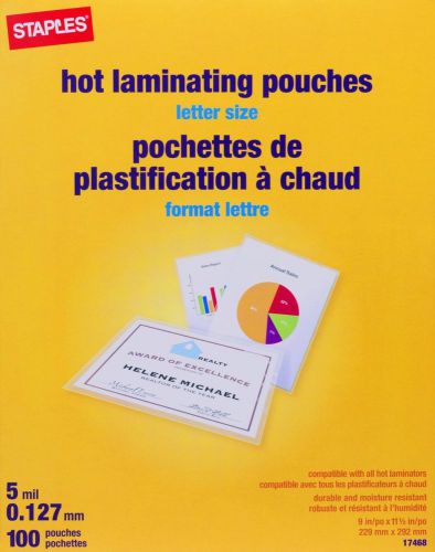 Staples letter size thermal laminating pouches, 5 mil, 100 pack for sale