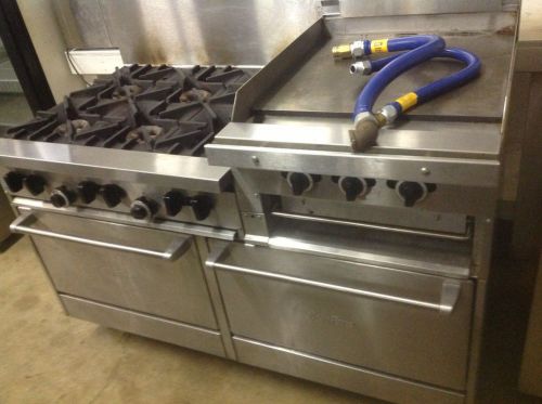 6 burner stove with flat top grill. - natural gas