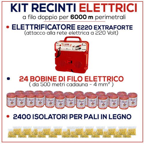 Electric fence complete kit for 6000 mt - energizer + wire + insulators for sale