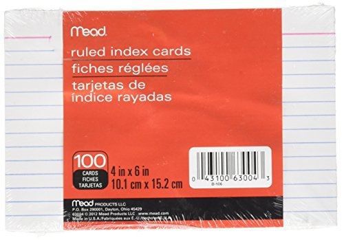 MeadWestvaco Mead Products - Index Cards, Ruled, 4&#034;x6&#034;, 100/PK, White - Sold as
