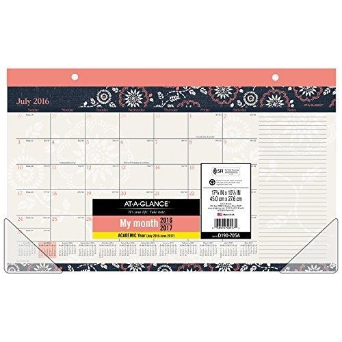 At-A-Glance AT-A-GLANCE Academic Year Desk Pad Calendar, Monthly, July 2016 -