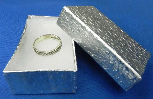 100 Silver Foil Cotton Filled Gift Boxes 2-5/8&#034; x 1-1/2&#034; Jewelry Charm Ring Box