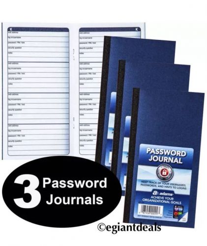 Adams Password Journal, 6-1/4 x 3-1/4&#034;, Pack of 3 Journals APJ99
