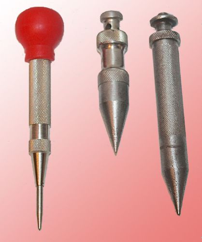 3 PIECE LOT OF 2 VINTAGE PLUMB BOBS AND A NEW OLD STOCK AUTOMATIC PUNCH