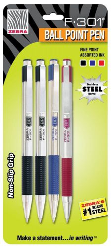 Zebra F-301 RT Ballpoint 0.7mm, Assorted, 4 Pack (27104)