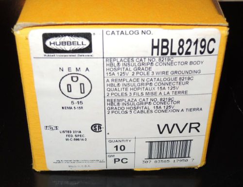 Ten (10) NEW Hubbell HBL8219C 15 Amp 125 Volt Connector Body NEMA 5-15R