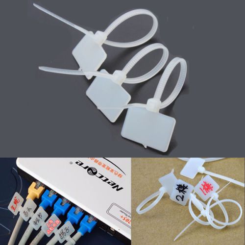 100pcs White Nylon Zip Cable Tie Label Strap Strip With Marking Tag 3X100mm