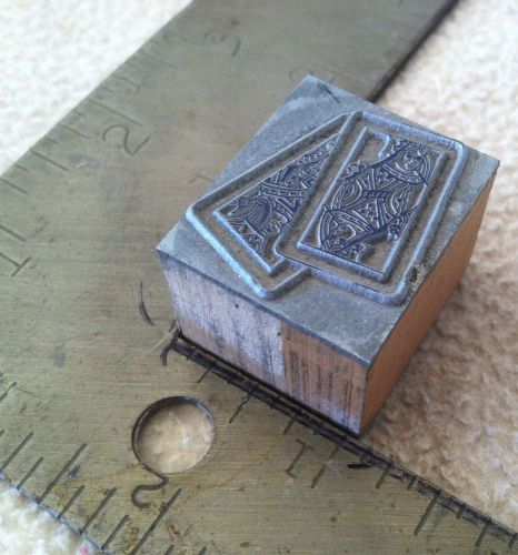 Vintage Letterpress Metal &amp; Wood Print Block - KING and QUEEN PLAYING CARDS