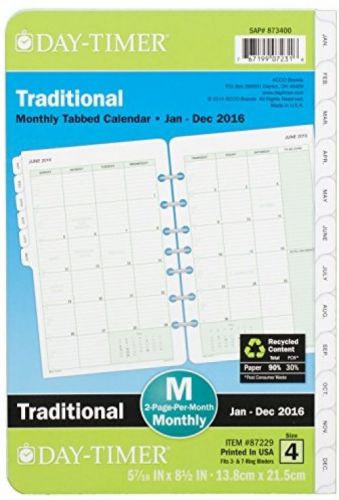 Day-Timer Two Page Per Month Refill 2016, 12 Months, Loose-Leaf, Desk Size, 5.5