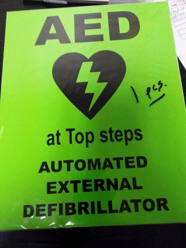 Aed wall signs, neon green, location specific signs. for sale