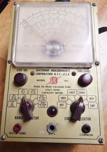 Vintage EMC Model #107 Vacuum Tube Volt-Ohm Capacitor Meter Test Equipment!!