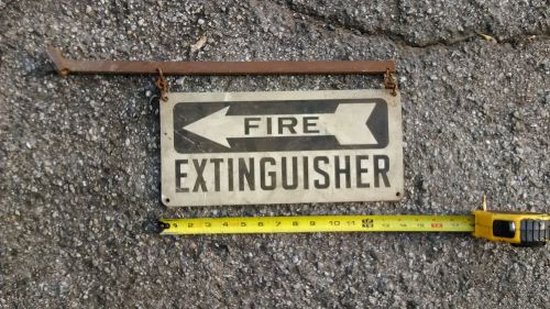 Metal Signs &#034;2&#034;, on chains &#034;FIRE EXTIGUSHER&#034; attached to pole.