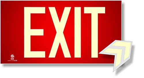 Photoluminescent Exit Sign Red - Code Approved Aluminum UL 924/IBC 2012/NFPA ...