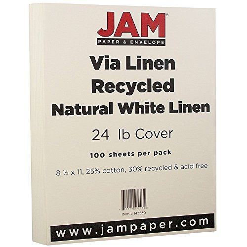 JAM Paper® 8 1/2 x 11 Paper - Strathmore 24 lb Paper - Natural White Linen (30%