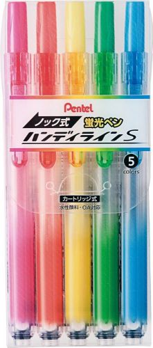 F/S Pentel Knock Highlighter, Handy Line, 5 Color Set Brand New from Japan p309