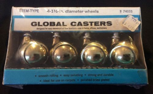 Vintage NIP Sears Set Of Four 4 Stem Type Global Casters 1.5&#034; Brass Plated