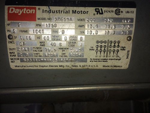Dayton 5hp 3 phase electric motor indystrial for sale