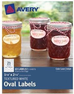 Avery Textured Oval Labels White, 1.125 X 2.25 Inches, Pack Of 63 (80502)