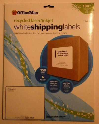 OfficeMax 8164 inkjet Shipping Labels 3-1/3&#034; x 4&#034; White 150 Labels/25 Sheets