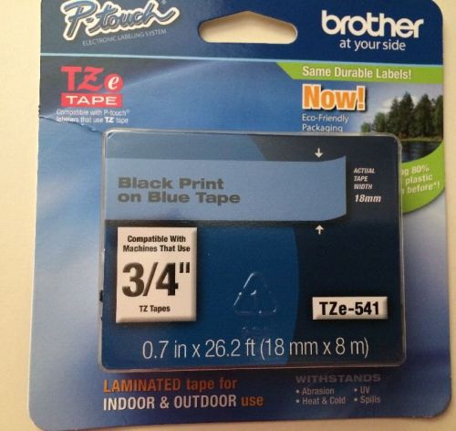 Brother P-Touch TZe-541 Tape Cassette Black On Blue 6 Pieces Per Box 3/4&#034; 18mm