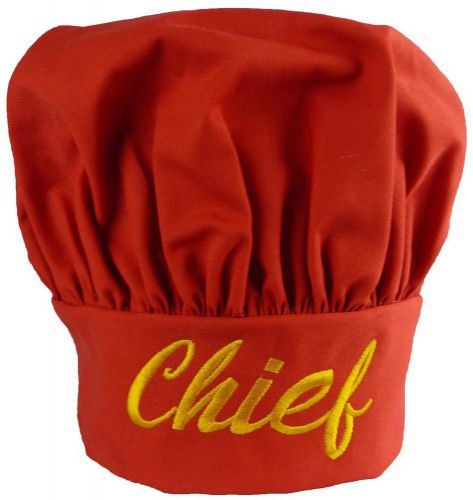 Chief Red Chef Hat Yellow Script Monogram Leader in Charge Funny Puffy Kitchen