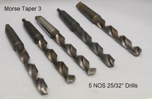 Machinist nos morse 3  taper drill bits lot of 5 25/32&#034;  mt3 25/32&#034; mt drills for sale
