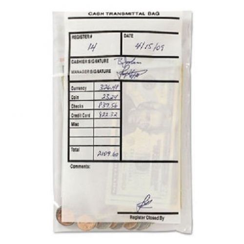 MMF Industries Cash Transmittal Bags Self Sealing 6 x 9 Clear 100 Bags/Box