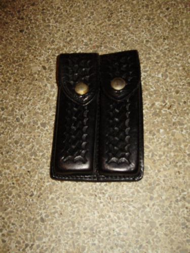 Safariland double magazine case model 77 h86 s&amp;w39 black leather basket weave for sale