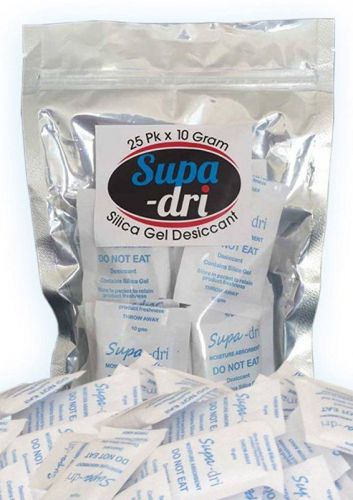 Supa-dri moisture absorber silica gel desiccant 25 x 10 gram absorbent packets for sale