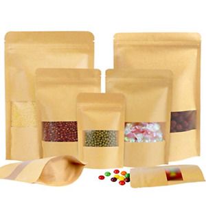 Kraft Stand Up Pouches, 50 Pack Kraft Zip Lock Paper Pouch Reusable Food Bags