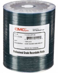 100 CMC Pro Taiyo Yuden 48X CDR (CD-R) 80min 700MB Silver Inkjet Hub Printable