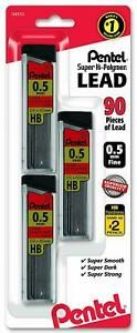 Pentel Super Hi Polymer Lead Refills 0.5 mm 90 Pieces Free Shipping