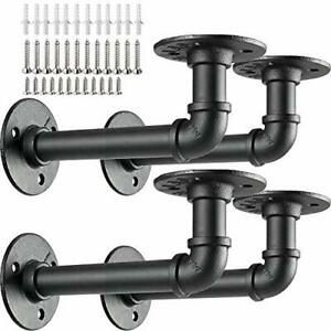 Pipe Shelf Brackets 6&#039;&#039; x 3 &#039;&#039; Black Industrial Iron Pipe Brackets for Wall M...