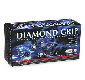 Microflex MF300L Diamond Grip Latex Disposable Gloves, Size LARGE, Box of 100