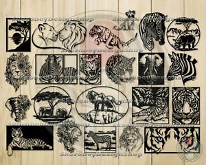 25+ Files SVG African Animal Clipart Lion Tiger Rhino stencil Cut CDR AI DXF