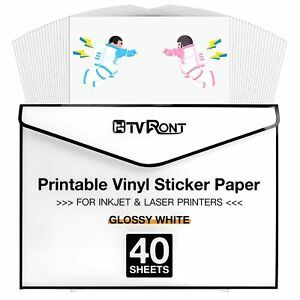 Printable Vinyl for Inkjet Printer &amp; Laser - 40 Pcs Glossy White